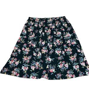 Vintage Sag Harbor black Floral Skirt, elastic, 2X